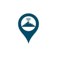 conception d'icône de logo de concept de forme de gps de montagne wifi. modèle d'icône de signal de montagne vecteur