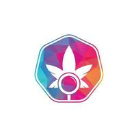 modèle vectoriel de conception de logo de recherche de cannabis. combinaison de logo feuille de marijuana et loupe. chanvre et symbole ou icône de loupe.