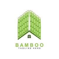 création de logo en bambou, vecteur d'arbre vert, nourriture de panda, illustration de modèle de marque de produit