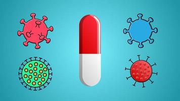 capsule médicale pilule médicament et maladie infection mortelle à coronavirus covid-19 molécule de virus pandémique sur fond bleu vecteur