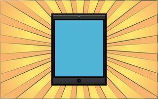 tablette mobile numérique moderne sur fond de rayons jaunes abstraits. illustration vectorielle vecteur
