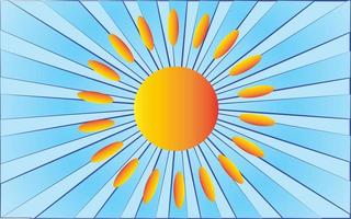 grand soleil chaud jaune vif sur fond de rayons bleus abstraits. illustration vectorielle vecteur