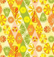 texture orange vif été élégant glamour à la mode avec un motif de citrons limes oranges agrumes fruits frais vitamine tropical savoureux sucré sur fond de losanges. illustration vectorielle vecteur