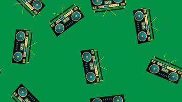 modèle sans couture de vieux magnétophones de musique hipster rétro des années 70, 80, 90, 2000 sur fond vert vecteur