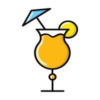 Délicieux cocktail alcoolisé juteux dans un verre avec un parapluie et une icône citron vert citron vert et paille sur fond blanc. illustration vectorielle