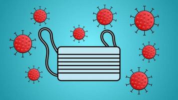 masque de protection médicale, respirateur et maladie mortelle dangereuse infection à coronavirus covid-19 molécule de virus pandémique sur fond bleu vecteur