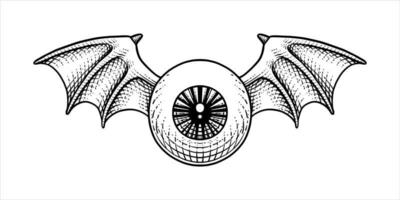yeux à ailes de chauve-souris dessinés dans un style de gravure vecteur
