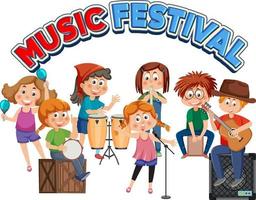 texte du festival de musique avec des enfants jouant d'un instrument de musique vecteur