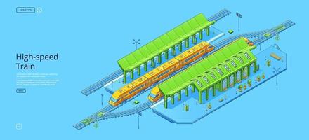 train à grande vitesse isométrique et gare vecteur