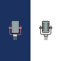 microphone multimédia enregistrement chanson icônes plat et ligne remplie icône ensemble vecteur fond bleu