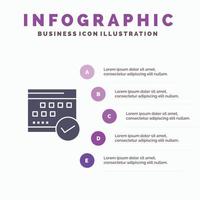 calendrier approuvé calendrier d'affaires plan d'événement planification solide icône infographie 5 étapes présentation vecteur