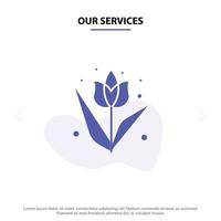 nos services décoration pâques fleur plante solide glyphe icône modèle de carte web vecteur