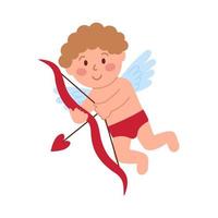 Cupidon tire un arc isolé sur fond blanc. mignon petit amur, ange pour l'illustration vectorielle plane de la saint-valentin vecteur