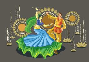 Conception de vecteur de couple exécutant la danse folklorique garba de l'Inde