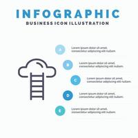 icône de ligne d'interface utilisateur de nuage d'escalier avec fond d'infographie de présentation en 5 étapes vecteur