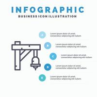 icône de ligne de transport de train de signe de cloche avec fond d'infographie de présentation en 5 étapes vecteur