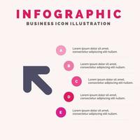 flèche vers le haut à gauche icône solide infographie 5 étapes fond de présentation vecteur