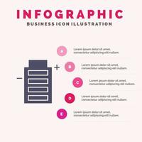 batterie écologie énergie environnement solide icône infographie 5 étapes présentation arrière-plan vecteur