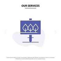 nos services conseil signe pâques solide glyphe icône modèle de carte web vecteur
