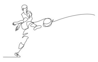 dessin au trait continu d'illustration de tir de joueur de football vecteur