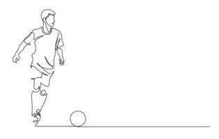 dessin au trait continu d'un joueur de football tirant une illustration vectorielle de coup franc vecteur