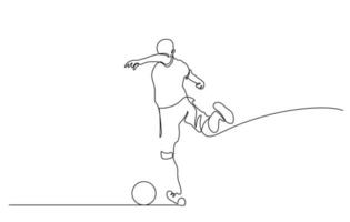 dessin au trait continu d'un homme tirant une illustration de football vecteur