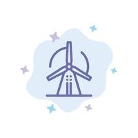 icône bleue de puissance d'énergie éolienne de turbine sur le fond abstrait de nuage vecteur