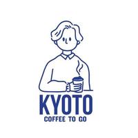 café de mascotte d'art en ligne minimaliste rétro avec logo de style japonais vecteur