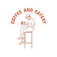 café de mascotte d'art en ligne minimaliste rétro avec logo de style japonais vecteur