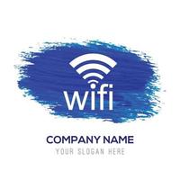 logo icône wifi - fond aquarelle bleu vecteur