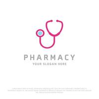 logo de pharmacie avec un design créatif avec fond blanc et typographie vecteur