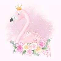 flamant rose en couronne avec des fleurs vecteur