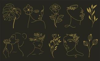 ensemble d'éléments de feuille et de fleur de visage abstrait vecteur