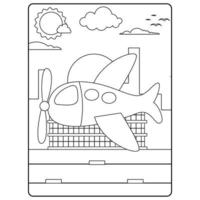 pages de livre de coloriage d'avion pour les enfants vecteur