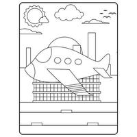 pages de livre de coloriage d'avion pour les enfants vecteur