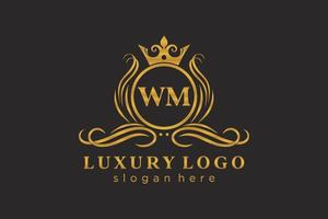 modèle de logo de luxe royal lettre initiale wm en art vectoriel pour restaurant, royauté, boutique, café, hôtel, héraldique, bijoux, mode et autres illustrations vectorielles.