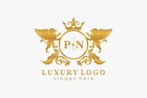 modèle initial de logo de luxe pn lettre lion royal en art vectoriel pour restaurant, royauté, boutique, café, hôtel, héraldique, bijoux, mode et autres illustrations vectorielles.