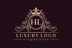 hl lettre initiale or calligraphique féminin floral monogramme héraldique dessiné à la main antique vintage style luxe logo design vecteur premium