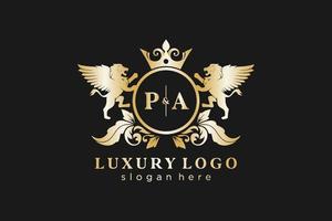 modèle initial de logo pa lettre lion royal luxe dans l'art vectoriel pour le restaurant, la royauté, la boutique, le café, l'hôtel, l'héraldique, les bijoux, la mode et d'autres illustrations vectorielles.