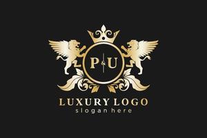 modèle initial de logo pu lettre lion royal luxe dans l'art vectoriel pour le restaurant, la royauté, la boutique, le café, l'hôtel, l'héraldique, les bijoux, la mode et d'autres illustrations vectorielles.