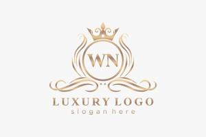 modèle de logo de luxe royal lettre initiale wn dans l'art vectoriel pour restaurant, royauté, boutique, café, hôtel, héraldique, bijoux, mode et autres illustrations vectorielles.