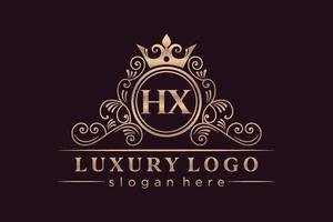 hx lettre initiale or calligraphique féminin floral monogramme héraldique dessiné à la main antique vintage style luxe logo design prime vecteur