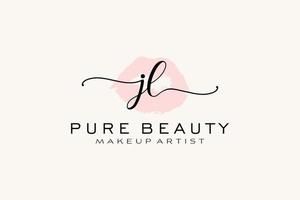 création initiale de logo préfabriqué pour les lèvres aquarelle jl, logo pour la marque d'entreprise de maquilleur, création de logo de boutique de beauté blush, logo de calligraphie avec modèle créatif. vecteur