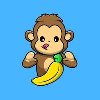 singe mignon avec illustration d'icônes vectorielles de dessin animé de banane fruit. concept de dessin animé plat. adapté à tout projet créatif. vecteur