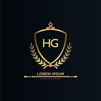hg lettre initiale avec modèle royal.élégant avec vecteur de logo de couronne, illustration vectorielle de logo de lettrage créatif.