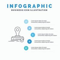 timbre clone presse logo ligne icône avec 5 étapes présentation infographie fond vecteur