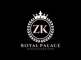 lettre zk logo victorien de luxe royal antique avec cadre ornemental. vecteur