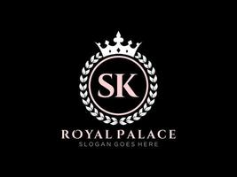 lettre sk logo victorien de luxe royal antique avec cadre ornemental. vecteur