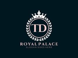 lettre td logo victorien de luxe royal antique avec cadre ornemental. vecteur