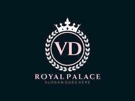 lettre vd logo victorien de luxe royal antique avec cadre ornemental. vecteur